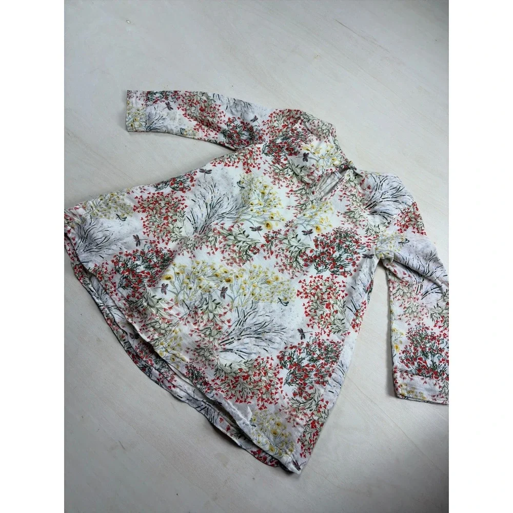 Old Navy Toddler Girl Floral Dragonfly Smocked Cotton Dress Cream Red 2T